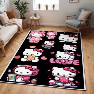 Tapis Hello Kitty – Fond noir et Kitty rose