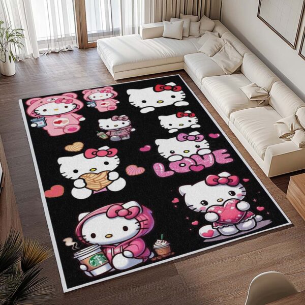 Tapis Hello Kitty – Fond noir et Kitty rose – Image 2