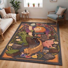 Tapis Minecraft – Alex et les personnages en cochon et chat