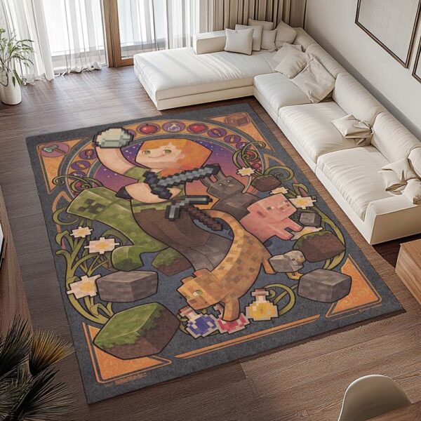 Tapis Minecraft – Alex et les personnages en cochon et chat – Image 2