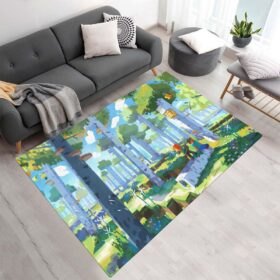 Tapis Minecraft – Biome forestier avec Steve et Alex