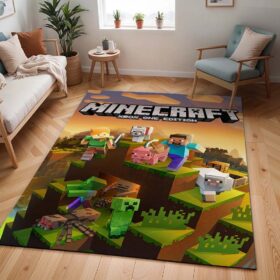 Tapis Minecraft – Steve et Alex dans le biome savane avec tous les personnages