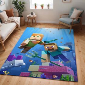 Tapis Minecraft – Steve et Alex sous l’eau contre les Gardiens