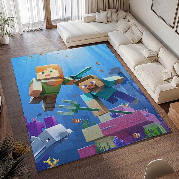 Tapis Minecraft – Steve et Alex sous l’eau contre les Gardiens – Image 2