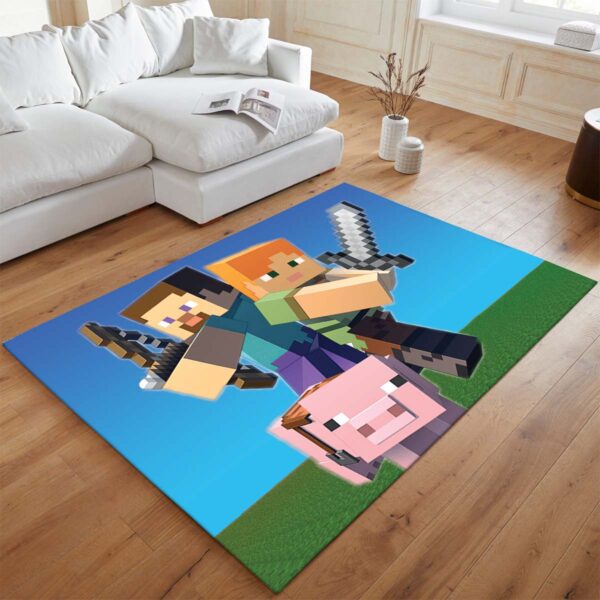 Tapis Minecraft – Steve avec un cochon (chambre d’enfant) – Image 2