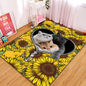 Tapis Cute Cats Sunflower Zipper Rug Carpet Rug Home Room Decor