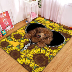 Tapis Cute Dog Poodle Sunflower Zipper Rug Carpet Rug Home Room Decor