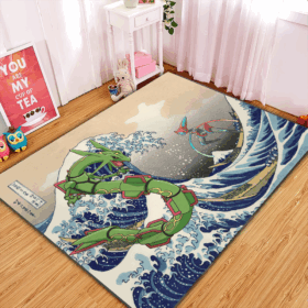 Tapis Rayquaza Vs Dyoxic Pokemon The Great Wave Carpet Rug Home Room Decor