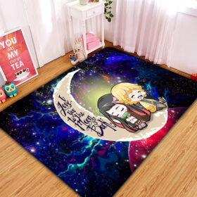 Tapis Zenitsu And Nezuko Chibi Demon Slayer Love You To The Moon Galaxy Carpet Rug Home Room Decor
