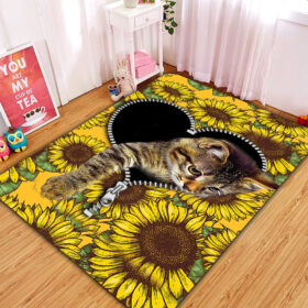 Tapis Cute Cat Sunflower Zipper Rug Carpet Rug Home Room Decor