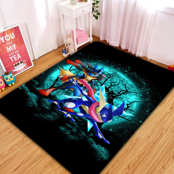 Tapis Greninja Satoshi And Mega Lucario Pokemon Funny Anime Moonlight Halloween Rug Carpet Rug Home Room Decor
