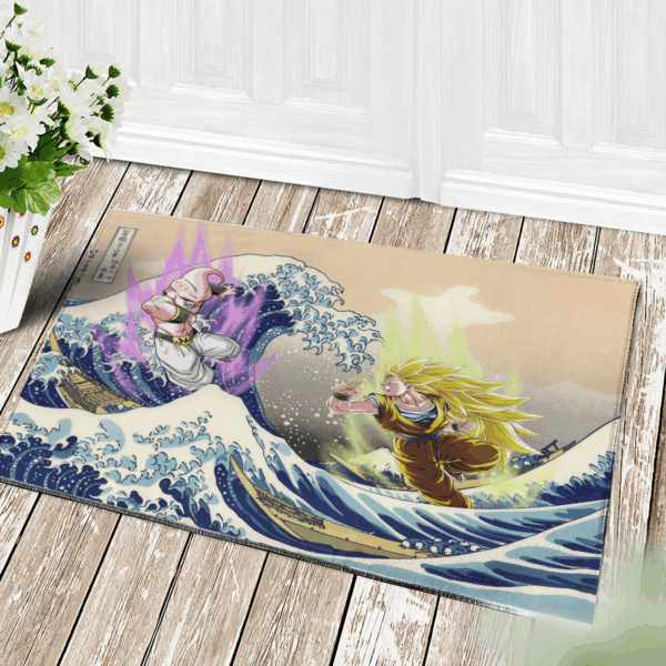 Tapis Kid Buu Vs Goku Dragon Ball The Great Wave Japan Doormat Home Decor