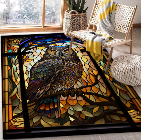 Tapis Owl Stained Glass Carpet Rug Home Room Decor