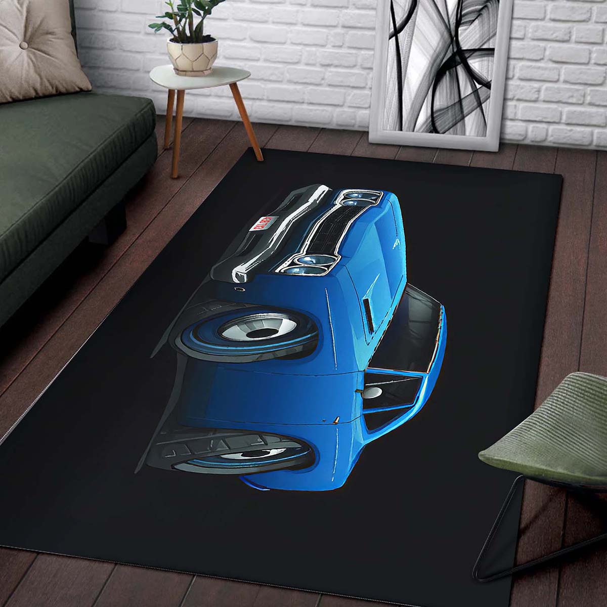 Tapis 1969 Plymouth Roadrunner Blue Car Art – Image 2