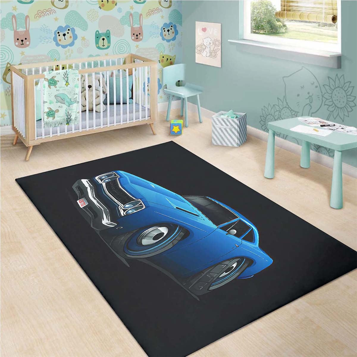 Tapis 1969 Plymouth Roadrunner Blue Car Art
