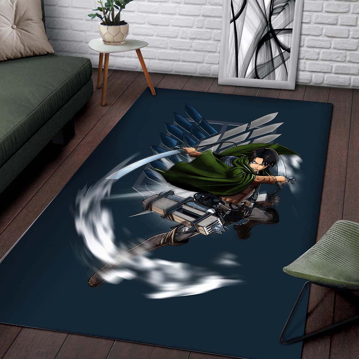 Tapis Attack On Titan Anime Levi Fighting Wind Blade – Image 2