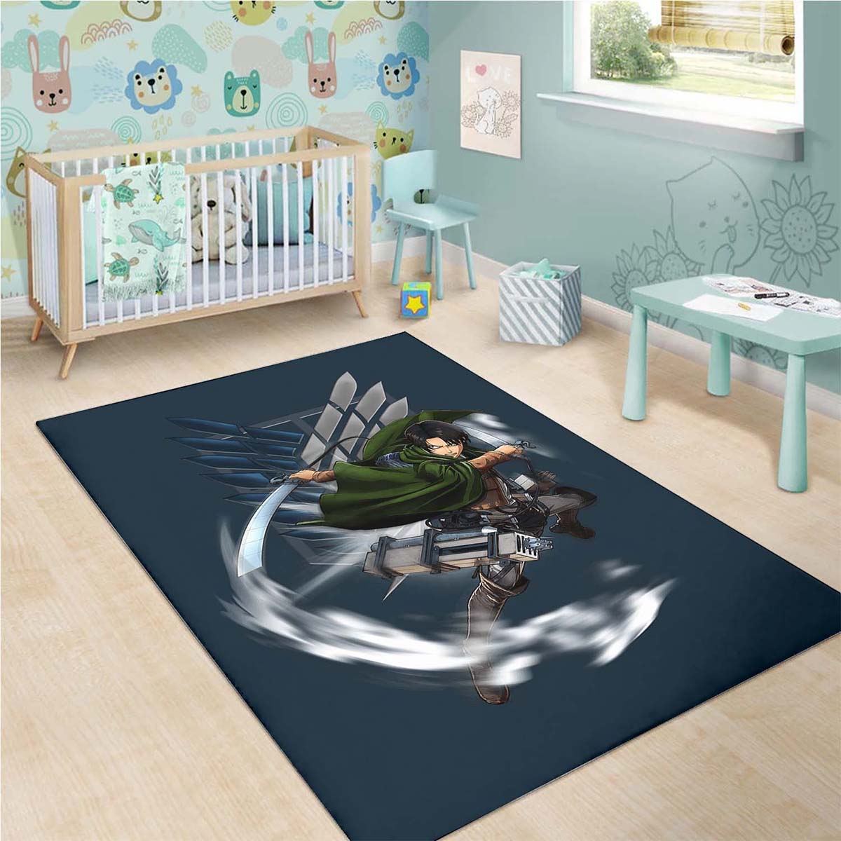 Tapis Attack On Titan Anime Levi Fighting Wind Blade – Image 3