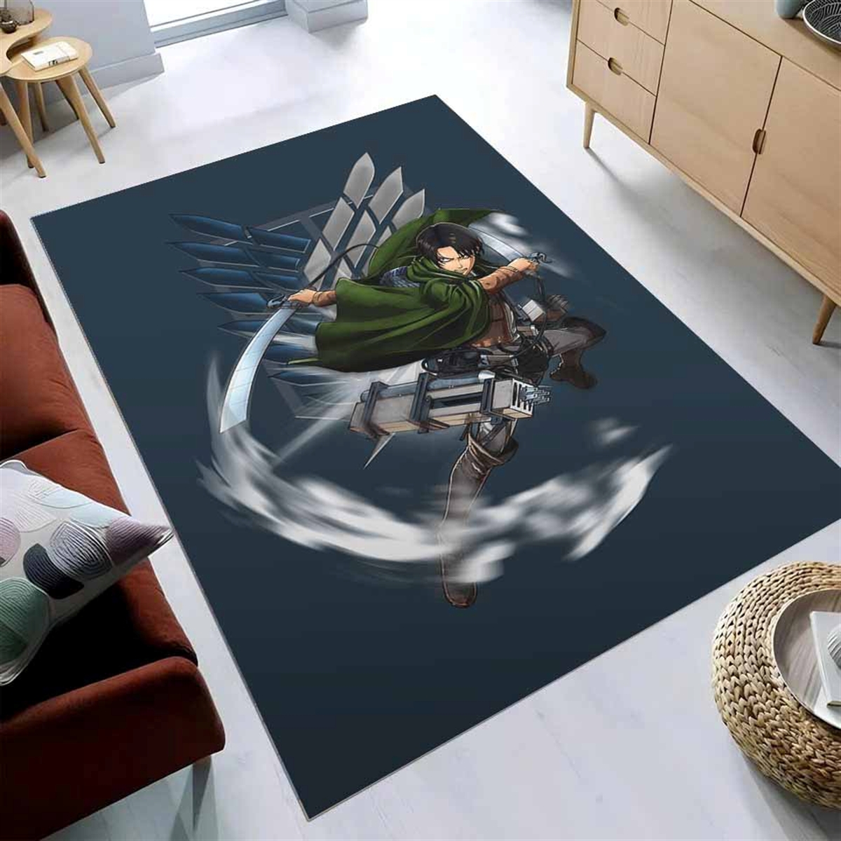Tapis Attack On Titan Anime Levi Fighting Wind Blade