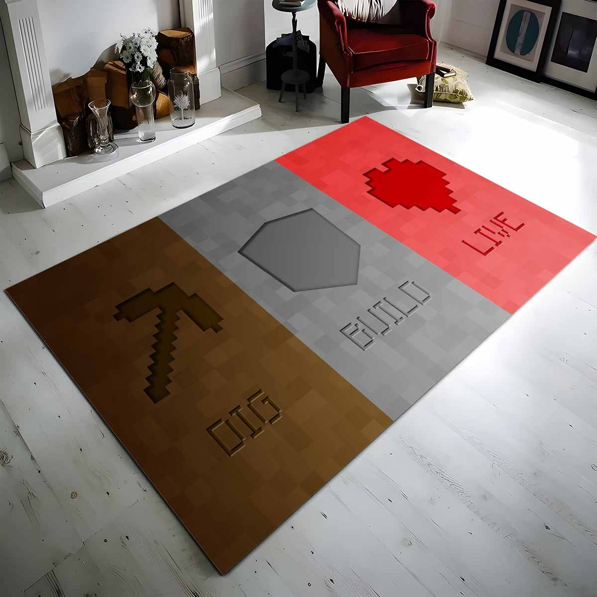 Tapis Minecraft creuser construire vivre
