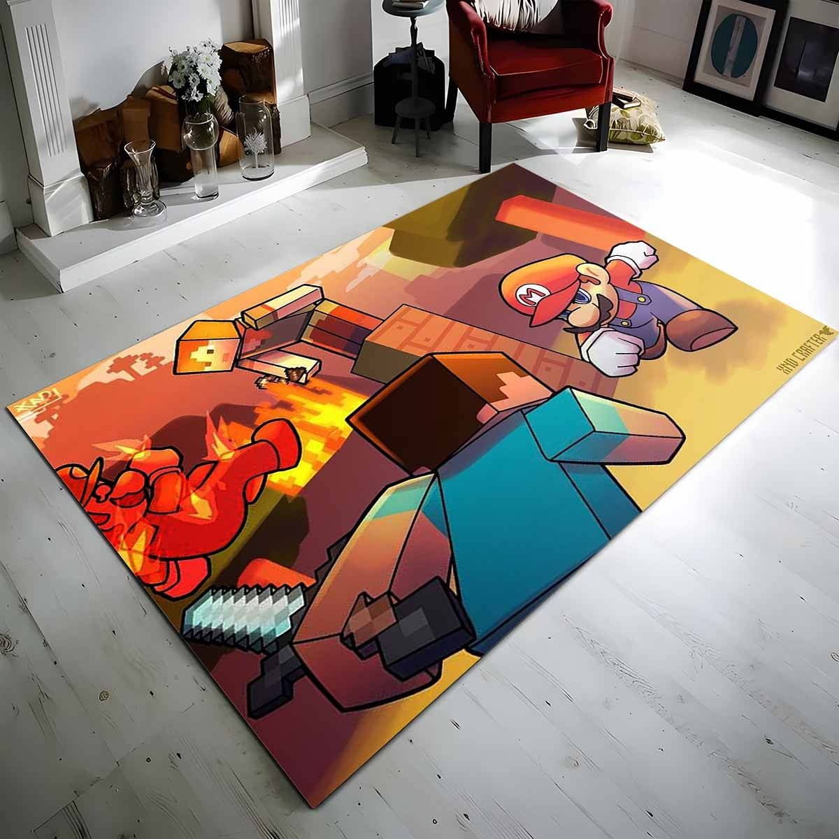 Tapis Minecraft Steve contre Mario showdown