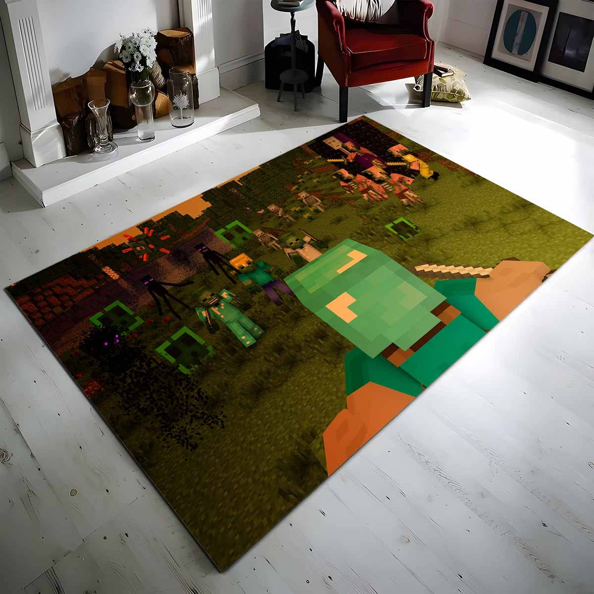 Tapis Minecraft Steve combat des forces ennemies