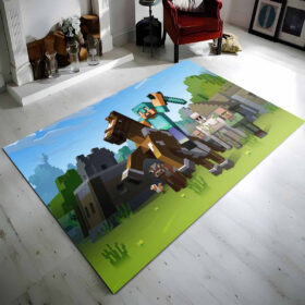 Tapis Minecraft Steve monte Herobrine avec épée