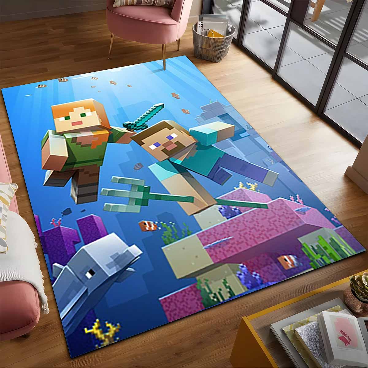 Tapis Minecraft Steve et Alex combat sous-marin contre les gardiens – Image 2
