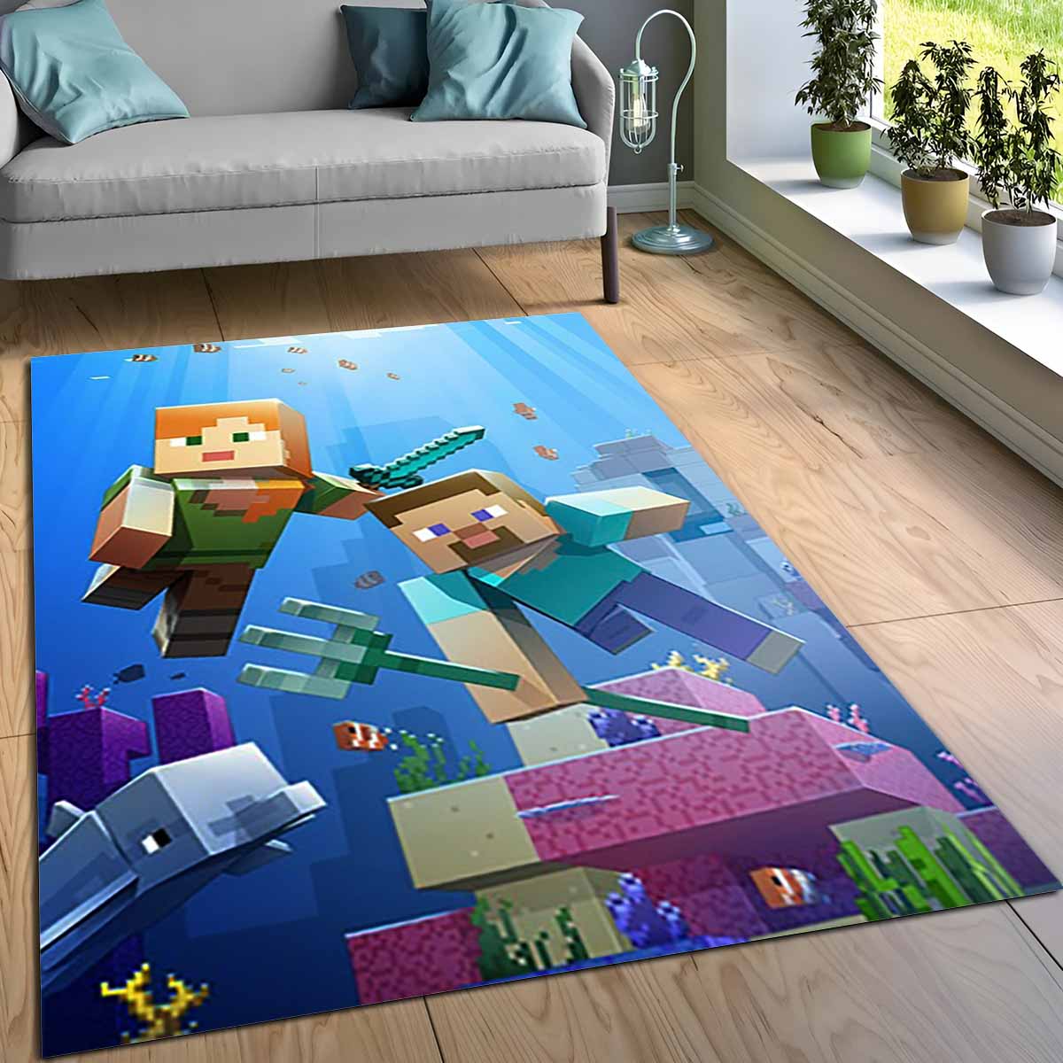 Tapis Minecraft Steve et Alex combat sous-marin contre les gardiens – Image 3