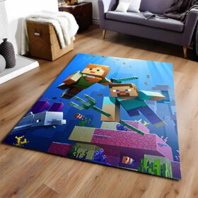 Tapis Minecraft Steve et Alex combat sous-marin contre les gardiens