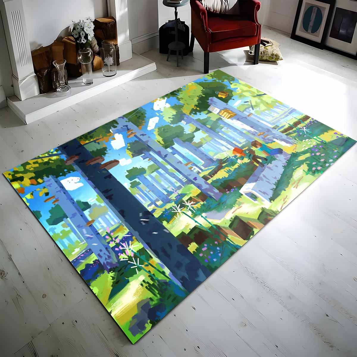 Tapis Minecraft biome forêt Steve et Alex