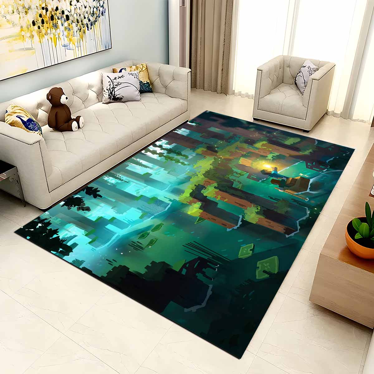 Tapis Minecraft scène forêt et rivière – Image 2