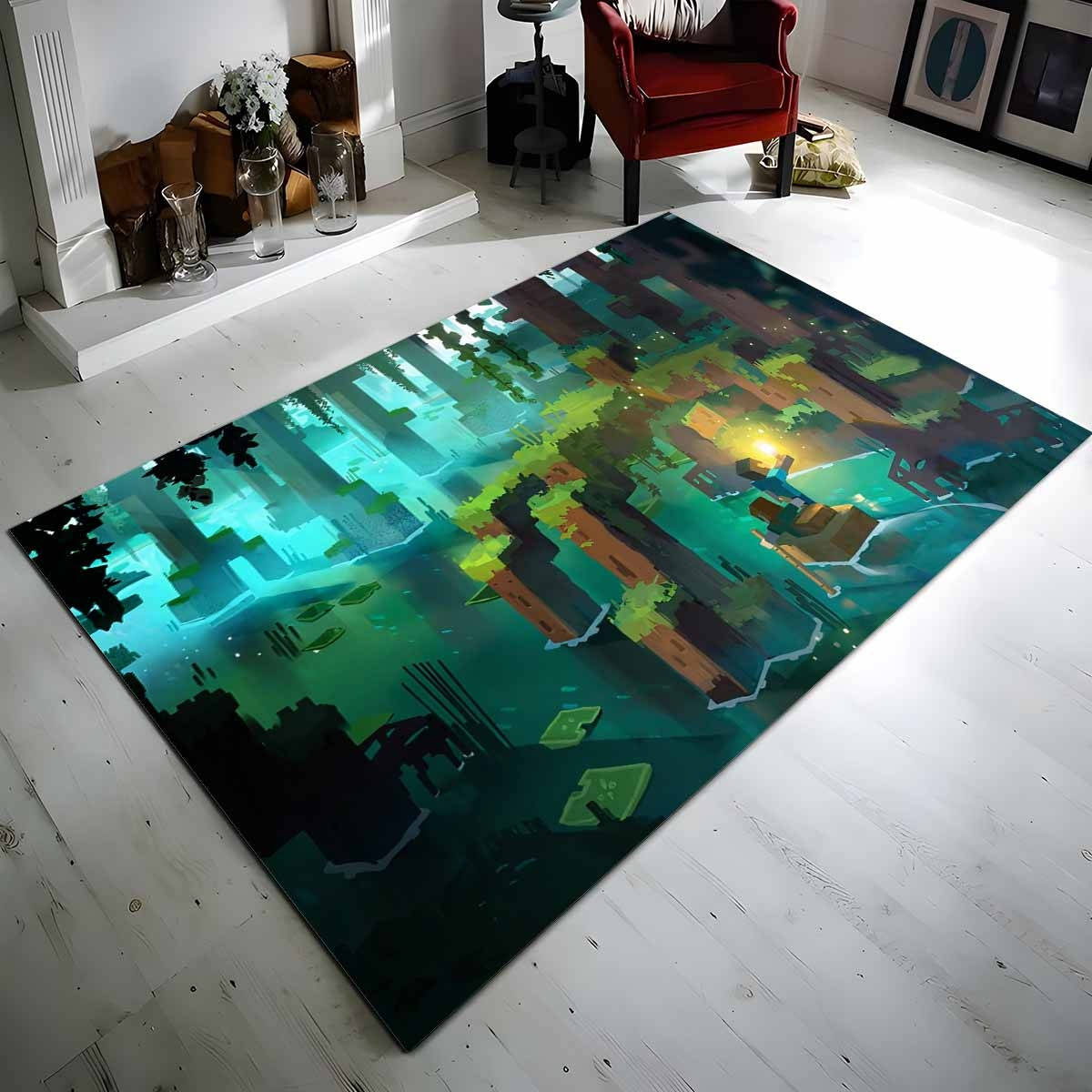 Tapis Minecraft scène forêt et rivière