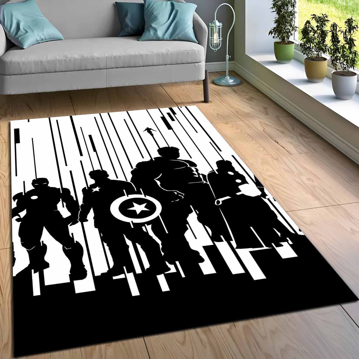 Tapis noir et blanc Avengers Marvel – Image 3